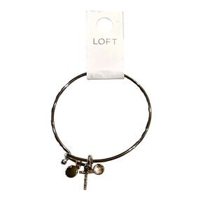 NWT LOFT Gold Tone Pave Rhinestone Initial Charm Bangle Bracelet - LETTER T